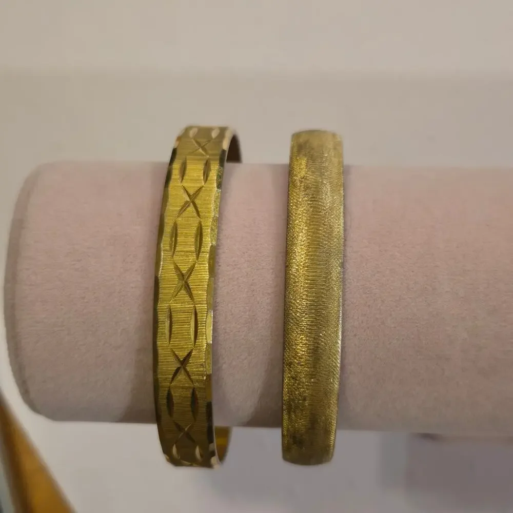 Vintage MONET Signed Gold Tone Bangle Bracelet Set Stackable Textured Pair